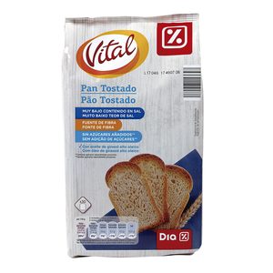 DIA VITAL pan tostado bajo en sal sin azúcares añadidos paquete 270 gr 